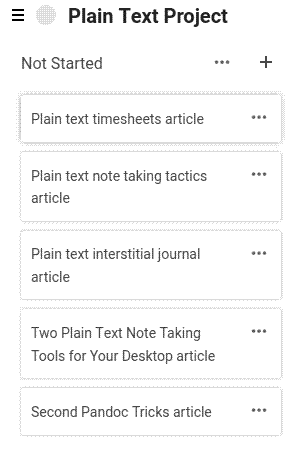 Example of some cards in a list in Nextcloud Deck