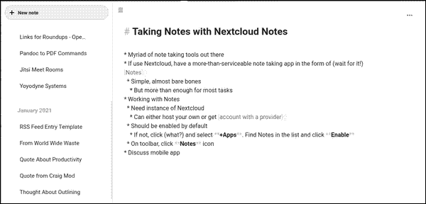 An example of a note in Nextcloud Notes