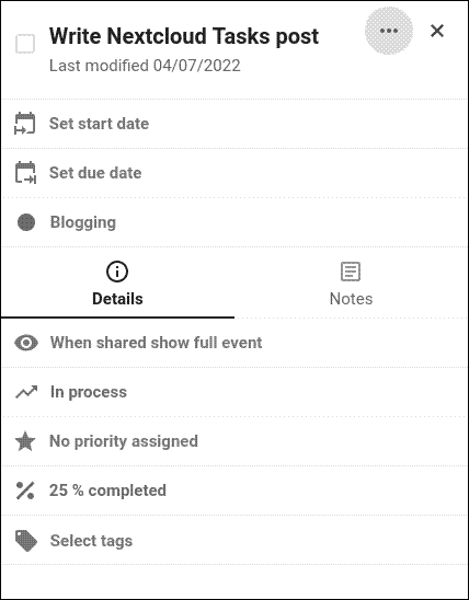 Adding details to a task in Nextcloud Tasks