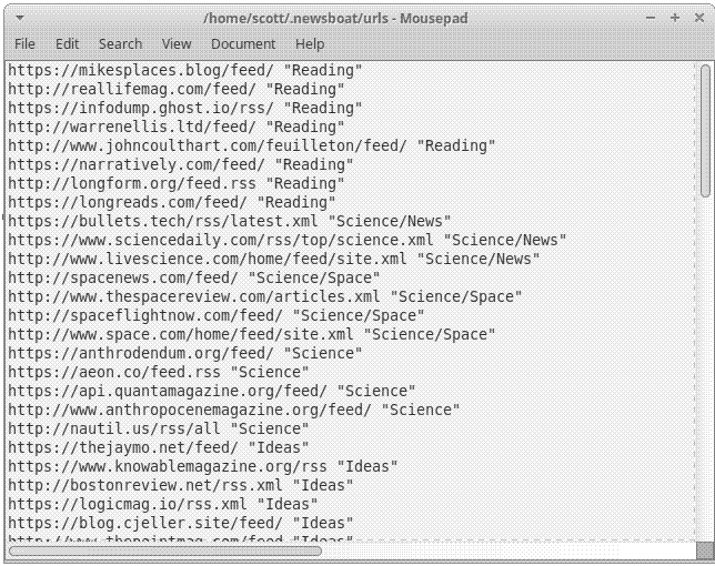 An example of the Newsboat urls file