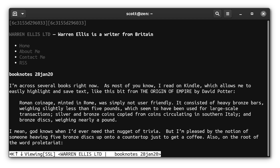 Reading an article in the w3m browser