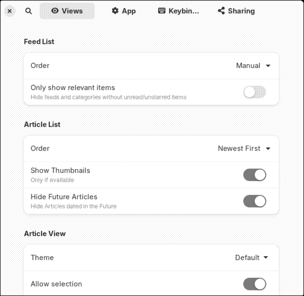 Changing preferences in NewsFlash