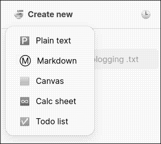 Selecting the type of document to create in Noodle