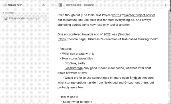 A plain text document in Noodle