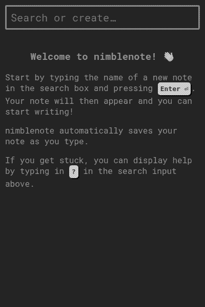 nimblenote when you first start it up