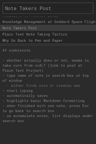 Taking notes in nimblenote