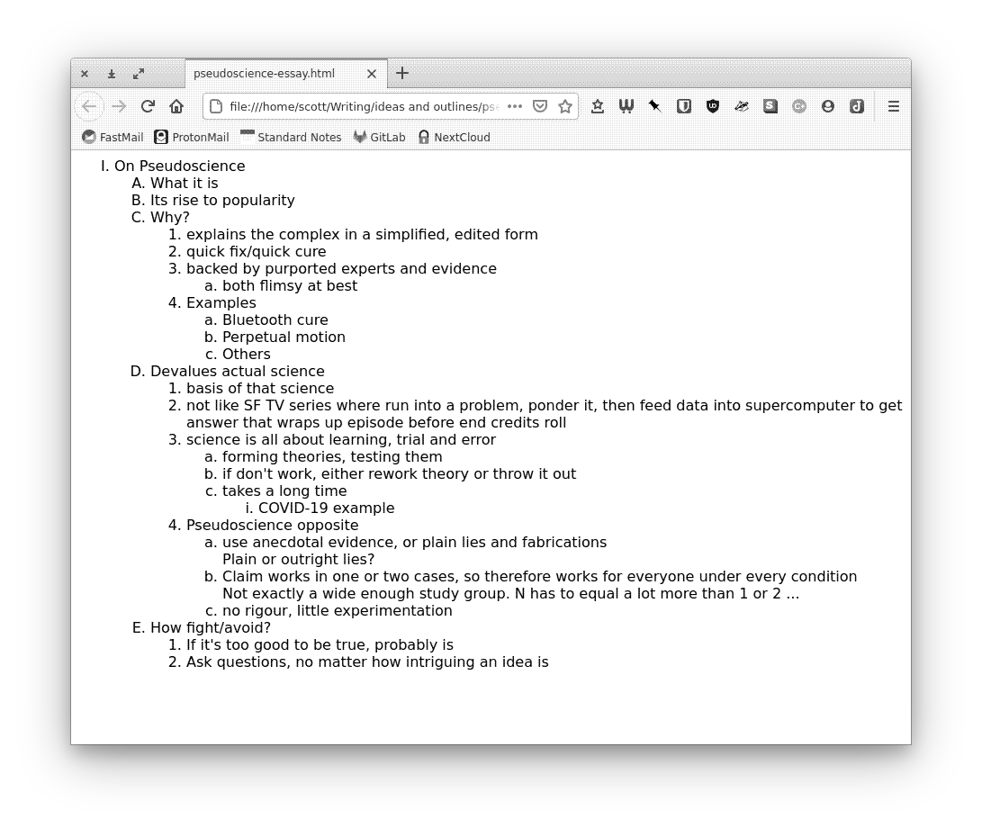 An outliner exported to HTML from Outliner