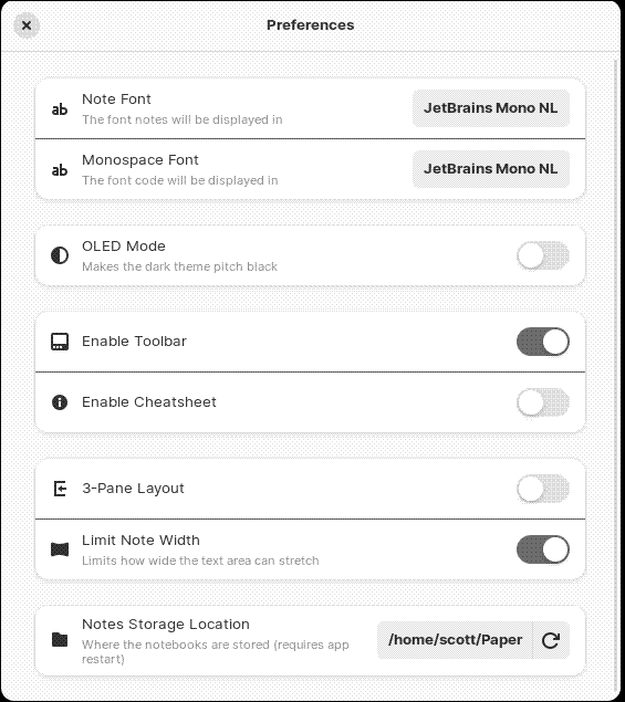 Setting Paper’s preferences