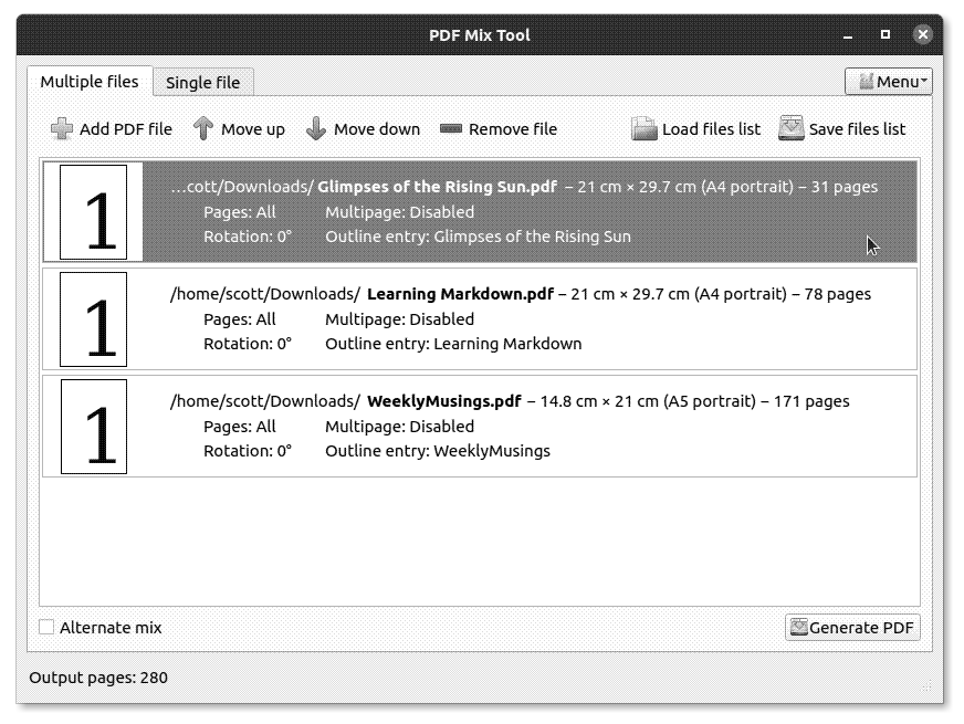 Combining files with PDF Mix Tool