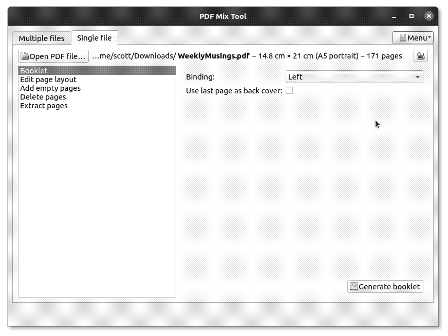 Manipulating a single file with PDF Mix Tool