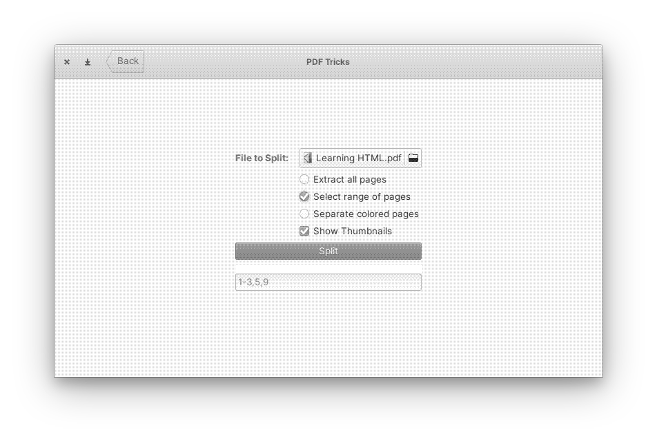 Setting a range of pages to extract in PDF Tricks
