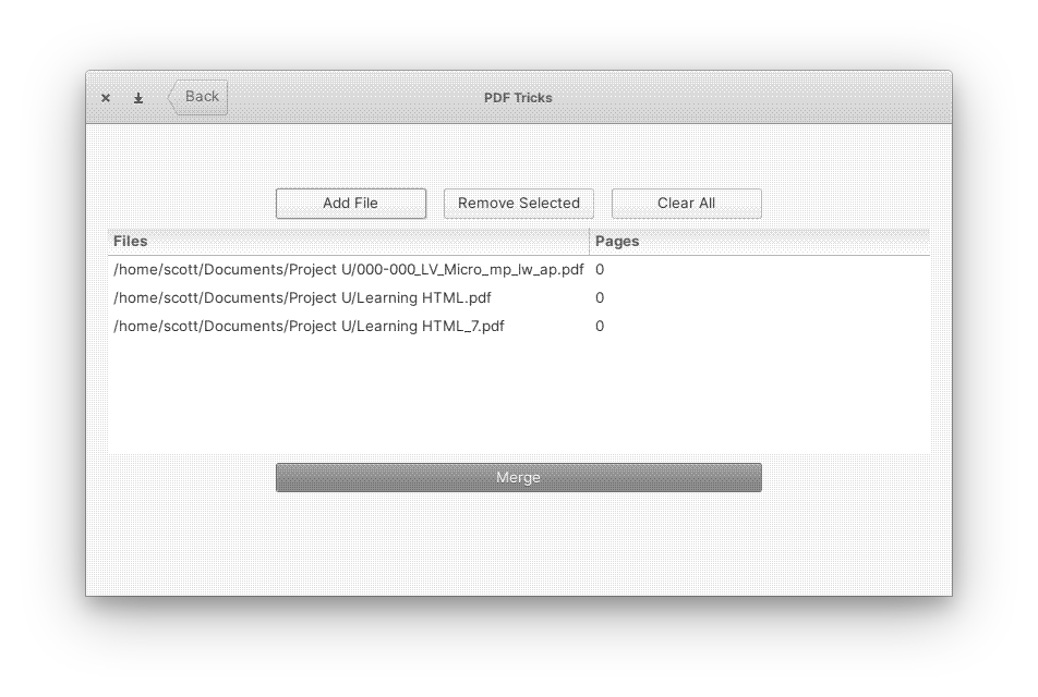 Getting ready to merge PDFs using PDF Tricks