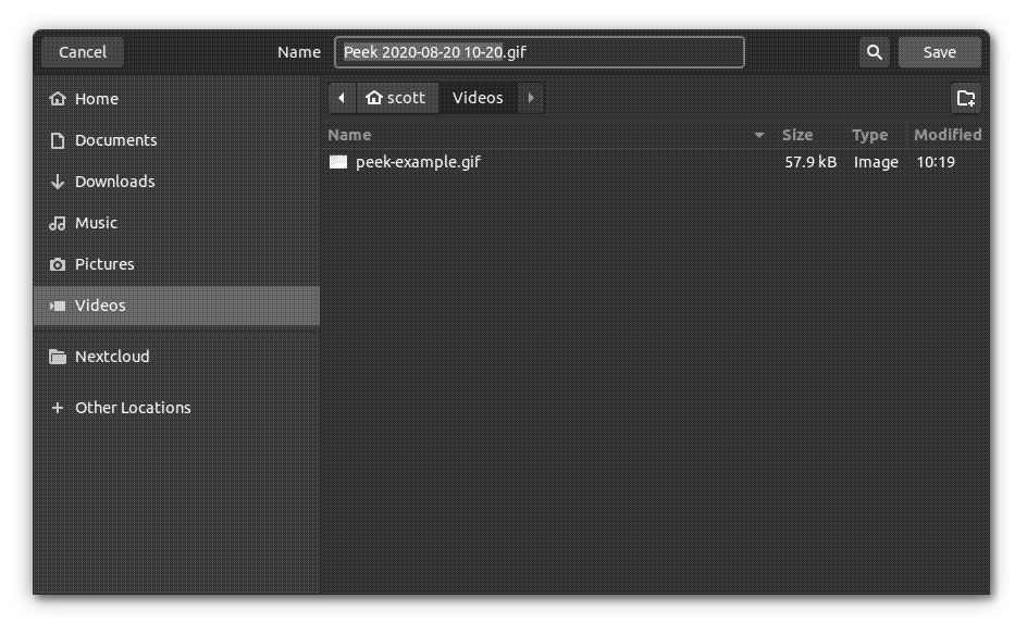 Saving a screencast in Peek