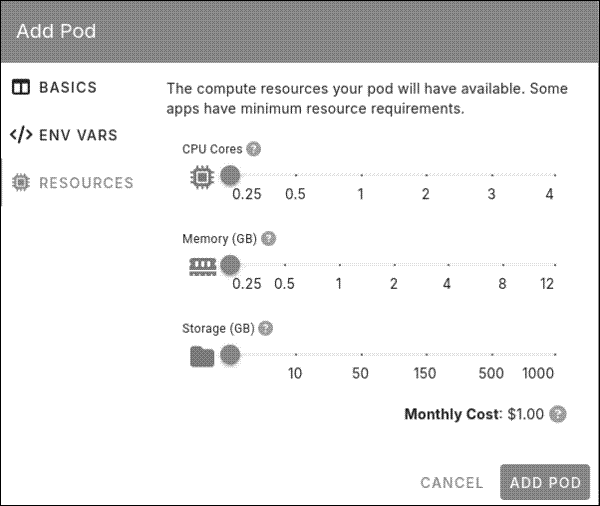 The final part of setting up a pod in PikaPods
