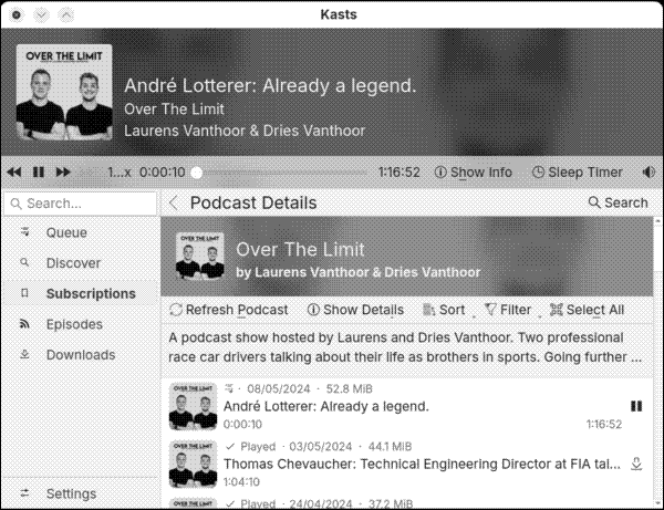 Kasts playing a podcast