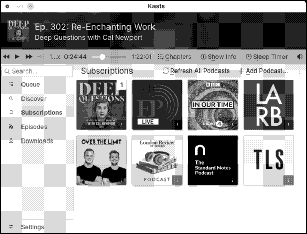 Kasts listing podcasts subscriptions