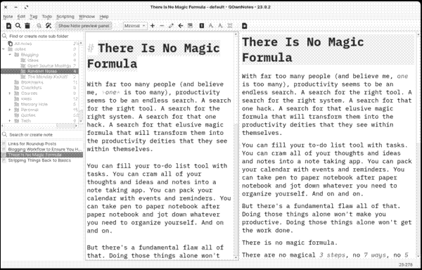 Previewing a note in QOwnNotes