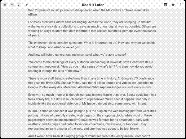 Reading an article in Read It Later
