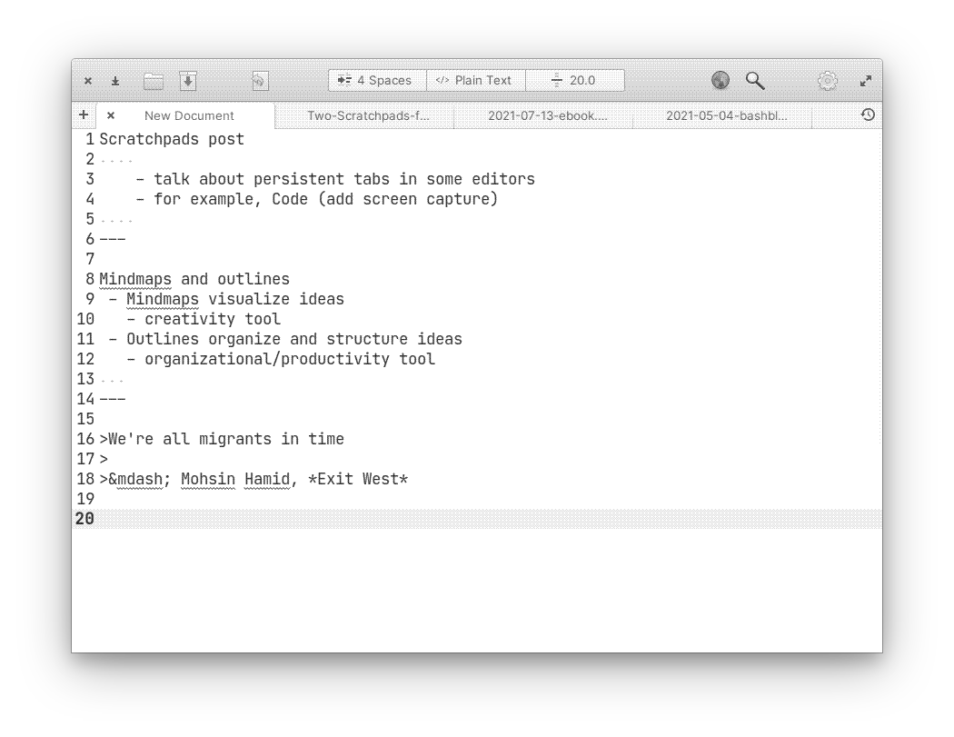 Using a tab in Code as a scratchpad