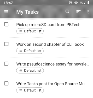 A list of tasks in Tasks