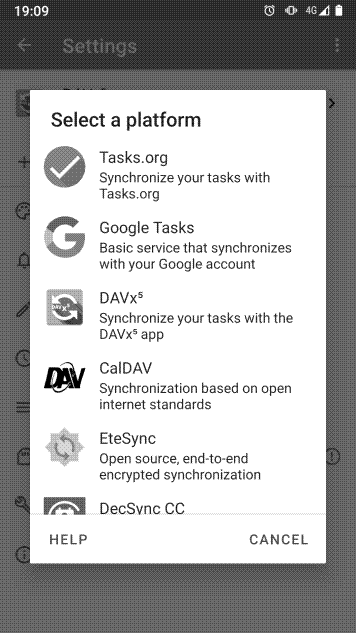 Sync services that Tasks supports