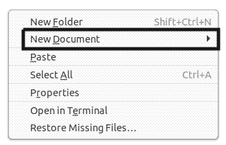 The New Document item under the right-click menu