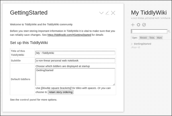 Setting up TiddlyWiki
