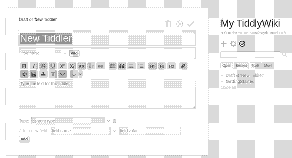 Creating a tiddler in TiddlyWiki