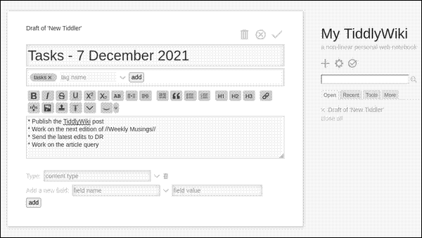 Creating a task list in TiddlyWiki