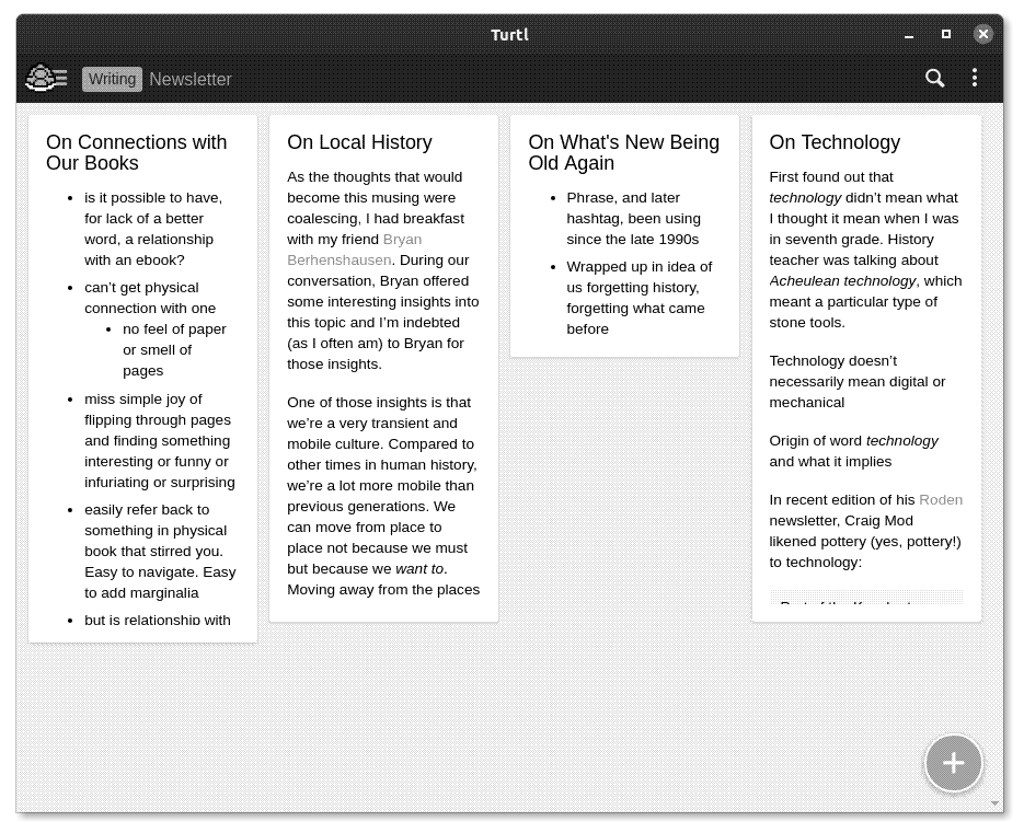 A bunch of notes in Turtl
