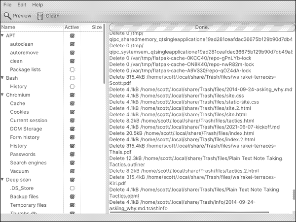 Getting ready to clean up files with BleachBit