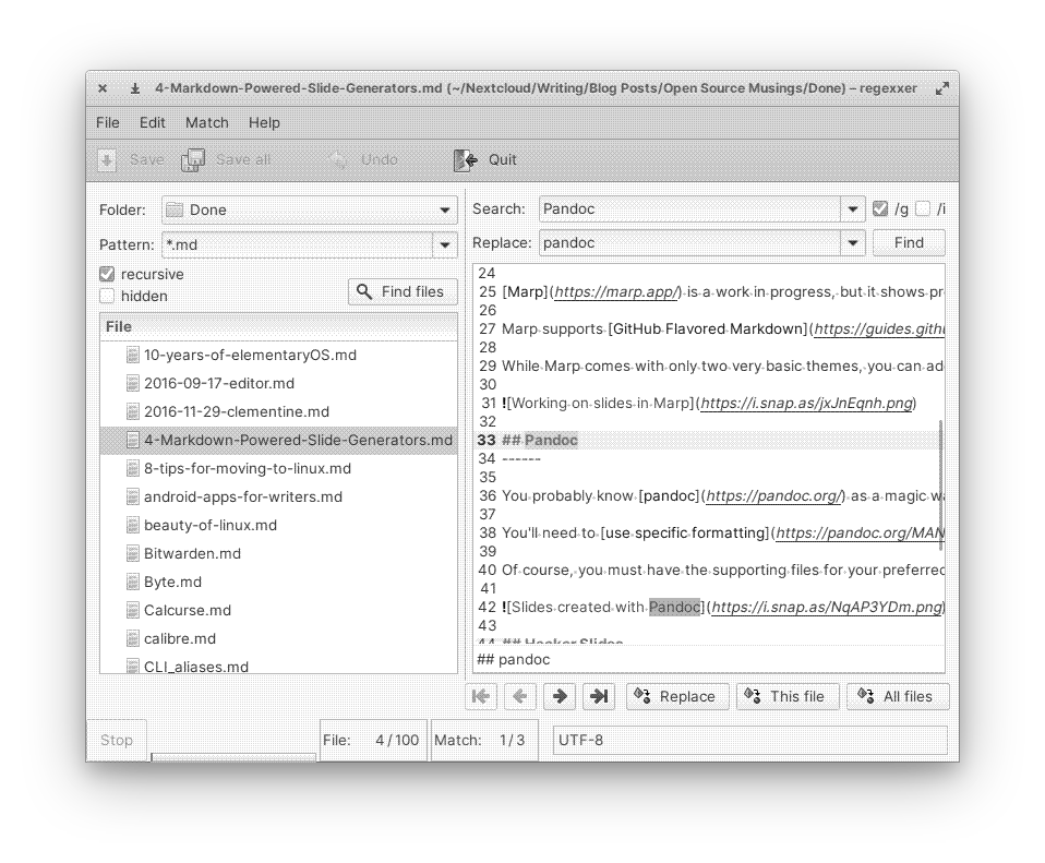 Replacing text with regexxer Search Tool