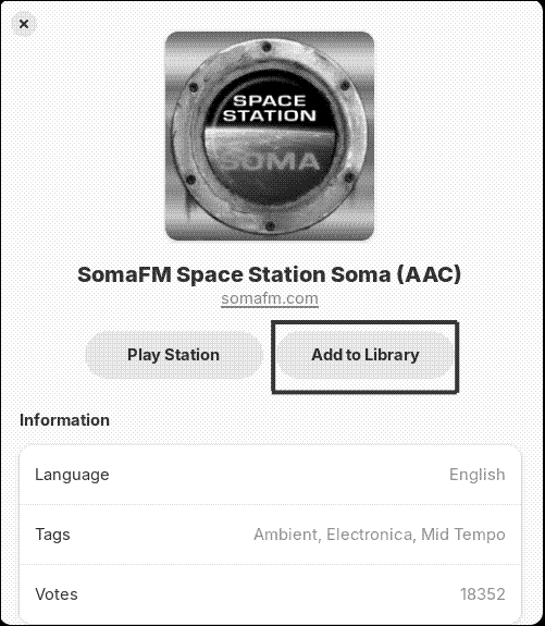 Adding a station to your library in Shortwave