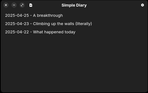 List of journal entries in Simple Diary