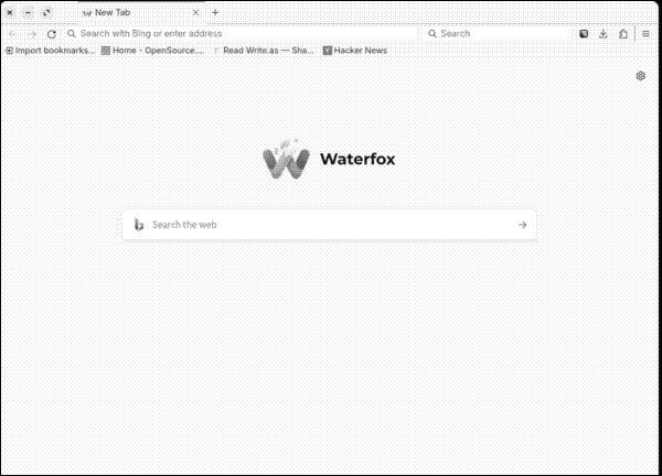 Waterfox’s home screen after being decluttered
