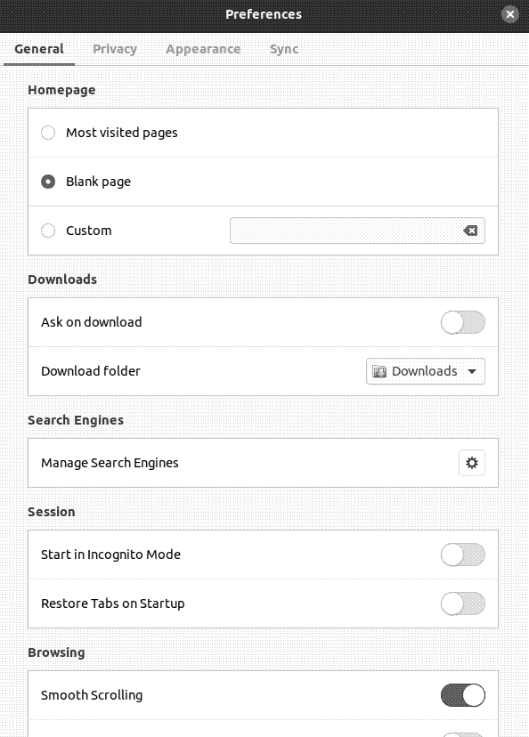 Setting preferences in Web