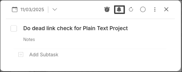 Adding an alarm to a task