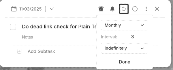 Making a task recurring