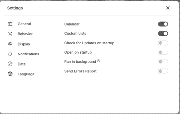 WeekToDo’s settings