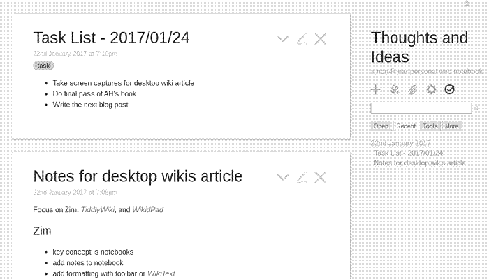 TiddlyWiki in action