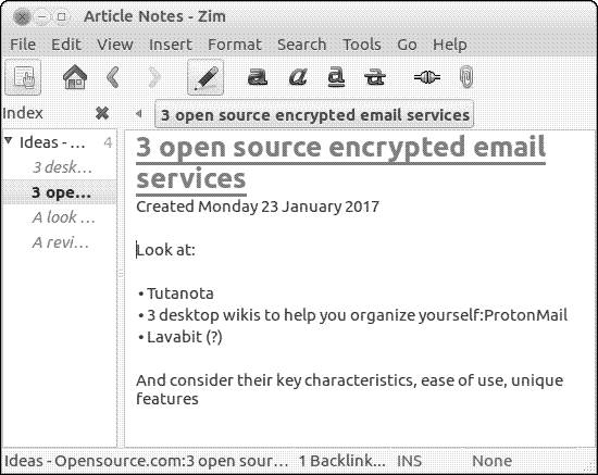 Taking notes using Zim Desktop Wiki