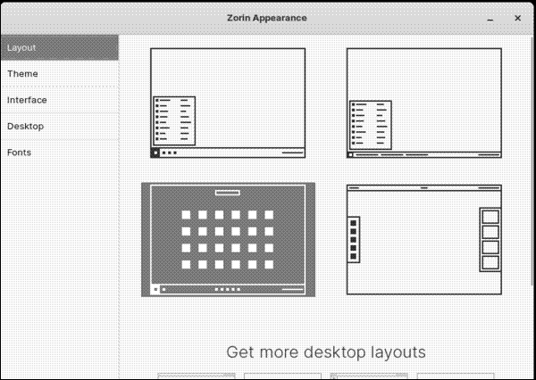 Zorin Appearance app to change the desktop layout
