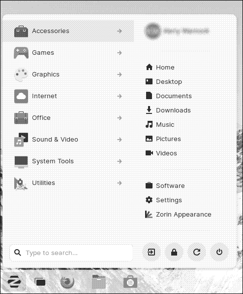 The default menu in Zorin OS